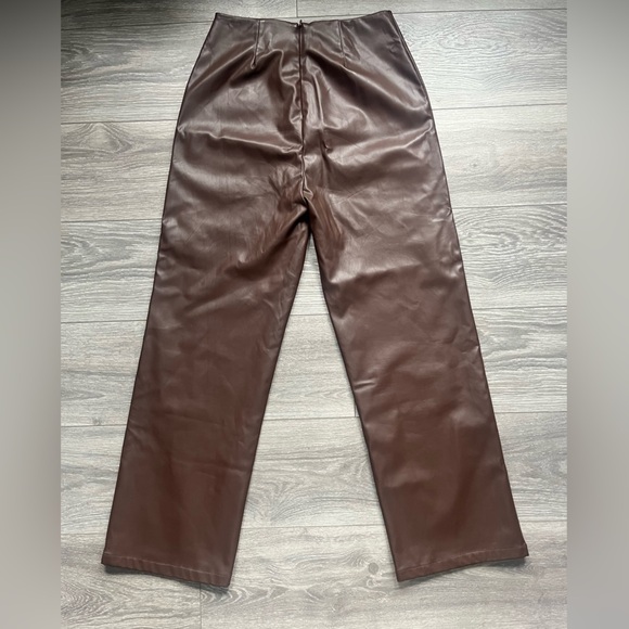 Lisa Says Gah Chocolate Brown Faux Leather Straight Leg Pants Size M/L - Picture 2 of 9